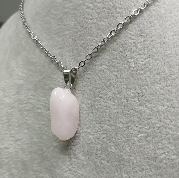 Rose Quartz Necklace Natural Gemstone Pink Crystal Pendant Stainless-Steel Chain - Picture 9 of 17